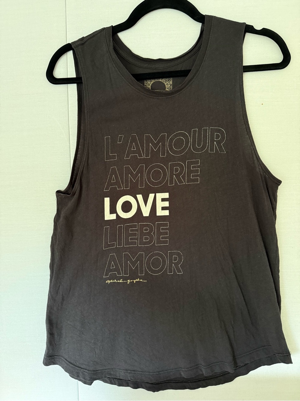 Vintage-Inspired Black Graphic Tank Top - LOVE Print
